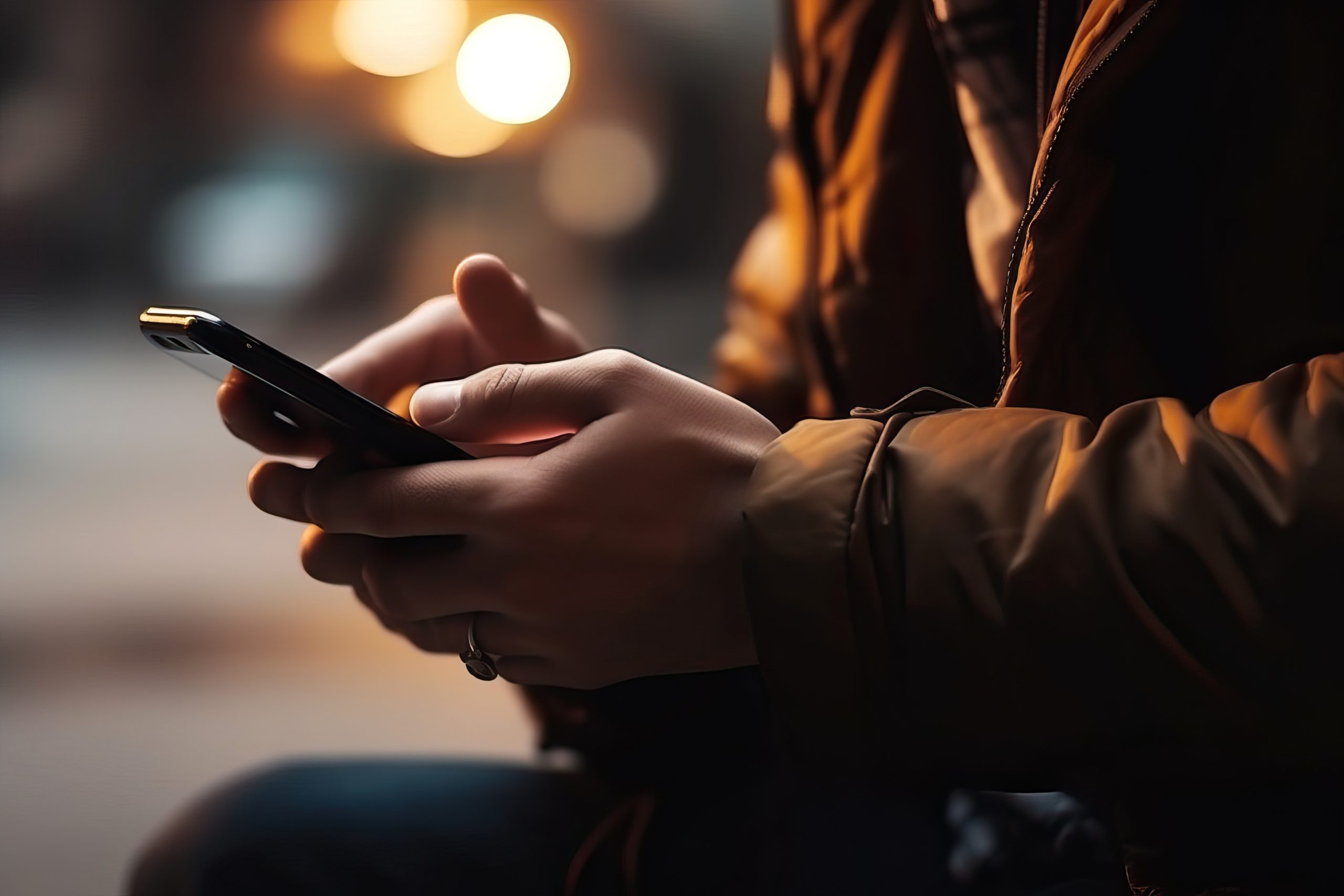 Close up of young person's hands while they use their smartphone
