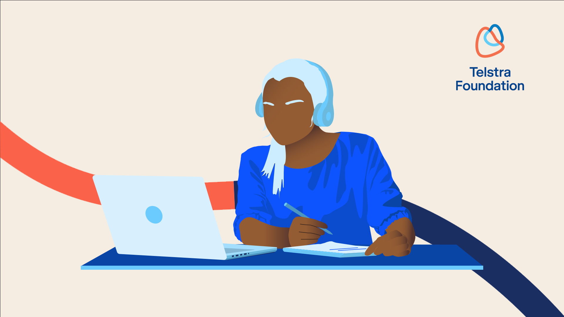 Illustration of a young person working on a laptop